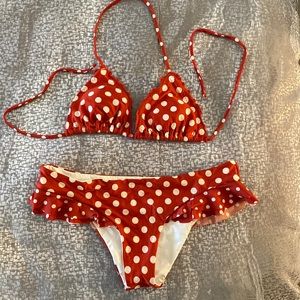 LuliFama red polka dot bikini. Top is a medium and bottom is a large. Super cute